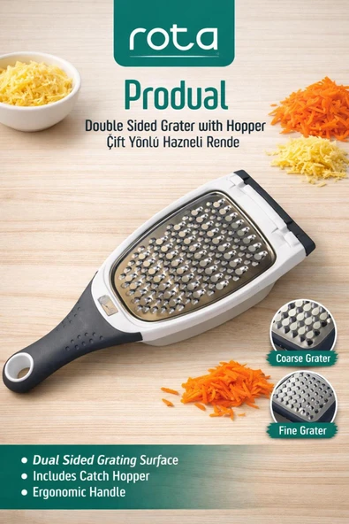 Rota Produal Hazneli Çift Yönlü Rende - Ergonomik Kaymaz Saplı Pratik Peynir & Sebze Rendesi ürün görseli 1