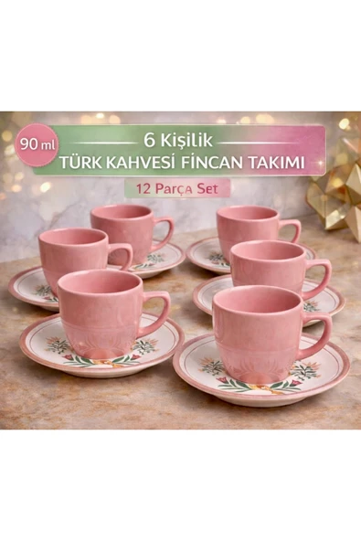 Aşkana 6 Kişilik Türk Kahvesi Fincanı Takımı,12 Parça,90 ml Seramik Set,Mikrodalga/Bulaşık Makinesine Uygun ürün görseli 1
