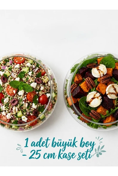 Aşkana Büyük Boy 2’li Cam Salata Kasesi Seti,19 Cm Şeffaf Sunum Kasesi, Modern Sunum Kase Seti ürün görseli 1