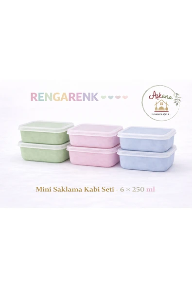 Aşkana Mini Saklama Kabı 6^lı Set 250 ml, BPA Free,Pembe-Mavi-Sarı,Bebek Ek Gıda Kabı,Beslenme Çantası için ürün görseli 1