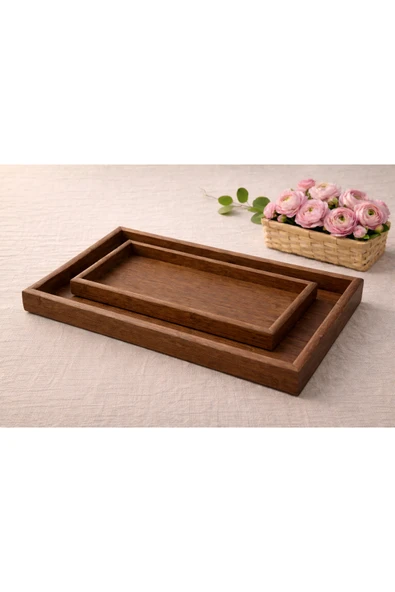 BAROTTİ İkili Tepsi Seti, Servis & Sunum Tepsisi | 20×30 cm – 35×25 cm, Orta Ton Kahverengi ürün görseli 1