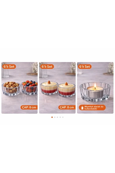 Aşkana 6’lı Cam Kase Seti 8 cm,Çerezlik Tatlı Meyve Sunumluk ,Tealight Mumluk,Dekoratif Sunum Kabı ürün görseli 1