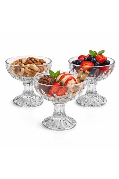 Aşkana 3’lü Cam Dondurma Kasesi,250 ml Ayaklı Dondurmalık Çerezlik,Şekerlik,10 cm,Kristal Sunum Kasesi ürün görseli 1