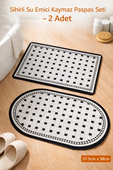 Aşkana 2’li Sihirli Paspas,Su Emici, Kaymaz Tabanlı, Banyo,Duş,Mutfak,Lavabo,Balkon Kapısı (57,5x38 cmX 2) ürün görseli 1