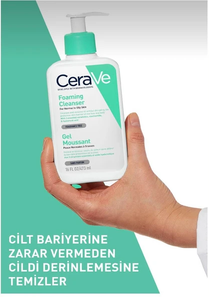 CeraVe NORMAL VE KARMA CİLTLER İÇİN NİASİNAMİD İÇERİKLİ KÖPÜREN TEMİZLEYİCİ 473 ML ürün görseli 1