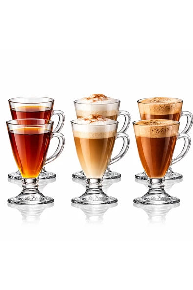 Aşkana 6’lı Cam Ayaklı Bardak Seti,130 ml,Çay,Kahve,Türk Kahvesi,Espresso Bardağı,Cam Kupa Seti ürün görseli 1