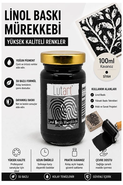 Siyah Linol Mürekkebi 100 ml 1 Adet Lutart Linol Baskı Boya Mürekkebi Blok Baskı Sanat Su Bazlı Matbaa Mürekkebi Hobi ürün görseli 1