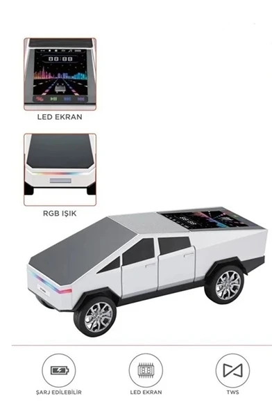 D68 Cyber Model Araba Tasarımlı Bluetooth Hoparlör 15W Güçlü Ses Rgb Led /Tws/Usb Beyaz ürün görseli 1