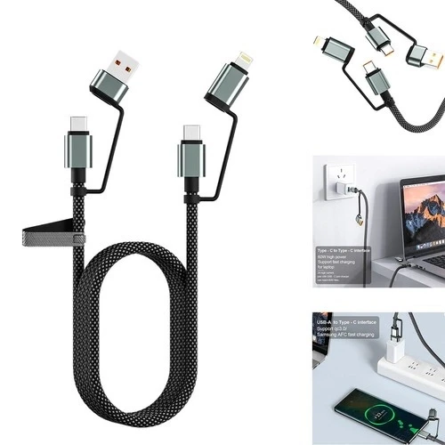 4’Ü 1 Arada 100W Akıllı Tasarım Yüksek Dayanıklılık Çoklu Uyumlu Örgülü Hızlı Şarj Kablosu ürün görseli 1