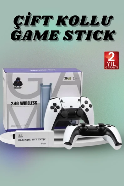 Çift Oyun Kollu 4K Hd Ekran Nostaljik 20.000 Oyunlu Beyaz Game Stick ürün görseli 1