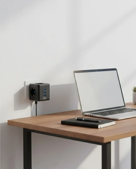Akım Korumalı Küp Priz 3 Priz Girişi Ve 3 Usb Şarj Özellikli ürün görseli 1