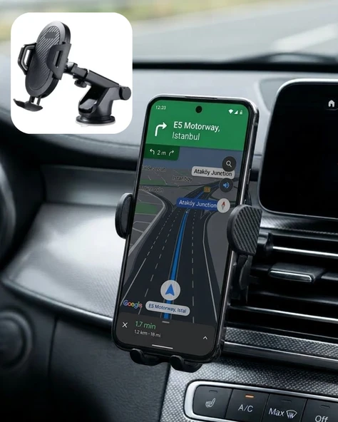 360° Döner Araç Telefon Tutucu Otomatik Kilit Mekanizmalı Stand ürün görseli 1