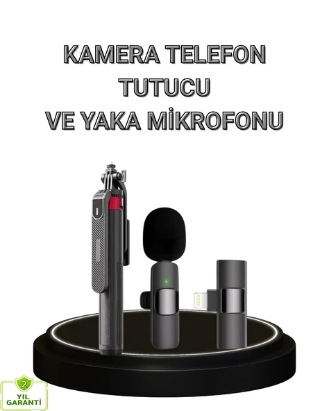 Vlog Ve Canlı Yayın İçin Çift Yaka Mikrofonu Ve Tripodlu Selfie Çubuğu Seti ürün görseli 1