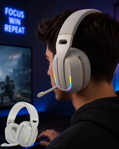 Kablosuz Bluetooth Kulaklık Rgb Işıklı Mikrofonlu Stereo Kulaküstü Kulaklık ürün görseli 1