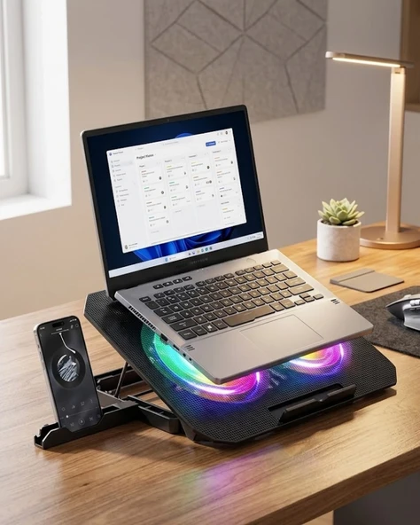 Rgb Fanlı Laptop Soğutma Standı Usb Girişli Notebook Yükseltici ürün görseli 1