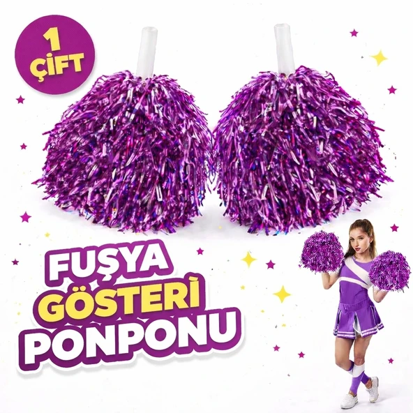 1 Çift ( 2 Adet ) Fuşya Renk 23 Nisan 19 Mayıs 29 Ekim Okul Gösteri Ponponları ürün görseli 1