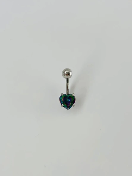 Mistik Topaz Taşlı Kalp Detaylı Göbek Piercing - Pg0020 ürün görseli 1