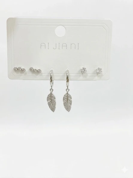 Sallantılı Yaprak Detaylı Altılı Küpe - Kp00575 ürün görseli 1