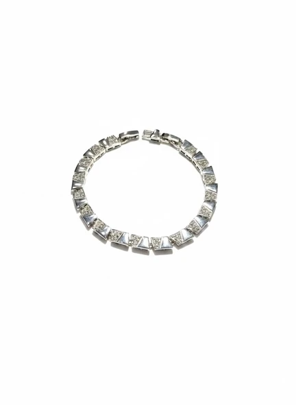 Rodyum Zirkon Taşlı Pirinç Cm Bileklik 17+2 Cm - Kbl0433 ürün görseli 1