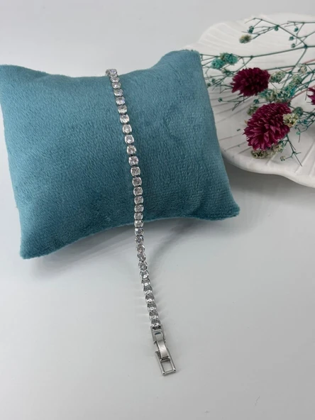 Rodyum Zirkon Taşlı Pirinç Zirkon Bileklikler 18+1 Cm - Kbl0277 ürün görseli 1