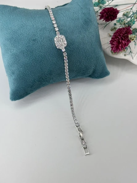 Rodyum Zirkon Taşlı Pirinç Zirkon Bileklikler 17+2 Cm - Kbl0299 ürün görseli 1
