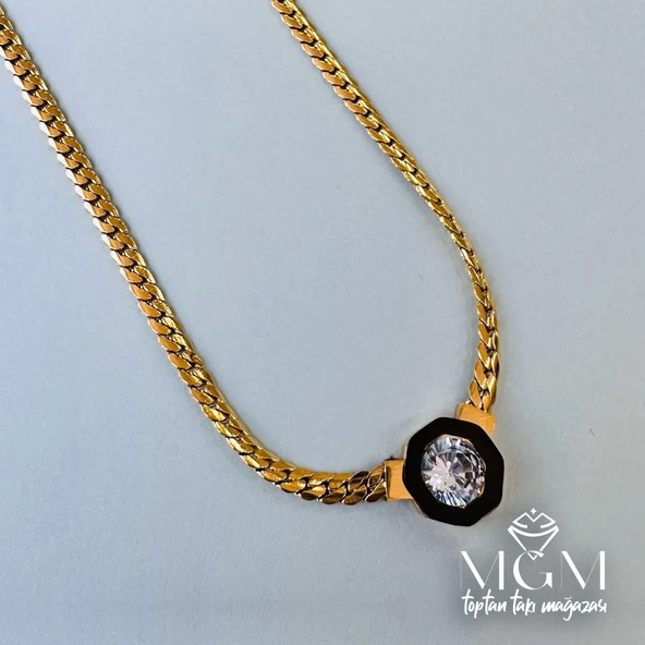 Zirkon Taşlı Çelik Kolyeler 40+5 Cm - Kl0189 ürün görseli 1