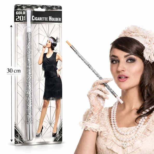 30 Cm Gümüş Payetli Tutacağı – 1920’Ler Gatsby Parti Aksesuarı ürün görseli 1