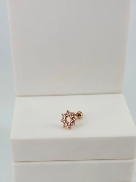 Rose Zirkon Taşlı Uç Kısmı : Pirinç Kıkırdak Bar Uzunluğu : 6 Mm / Bar Kalınlığı 0.8 Mm / Top Boyu 3 Mm - Pt0068-2 ürün görseli 1