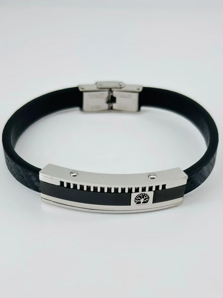 Siyah Deri / Çelik Erkek Deri Bileklik 20 Cm - Ebl0084 ürün görseli 1