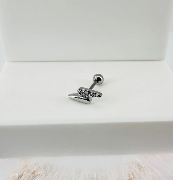 Rodyum Zirkon Taşlı Uç Kısmı : Pirinç Kıkırdak Bar Uzunluğu : 6 Mm / Bar Kalınlığı 0.8 Mm / Top Boyu 3 Mm - Pt0010 ürün görseli 1