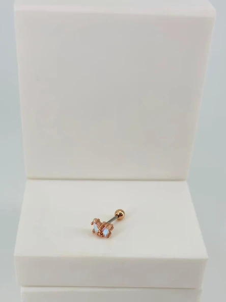 Rose Zirkon Taşlı Uç Kısmı : Pirinç Kıkırdak Bar Uzunluğu : 6 Mm / Bar Kalınlığı 0.8 Mm / Top Boyu 3 Mm - Pt0060-2 ürün görseli 1