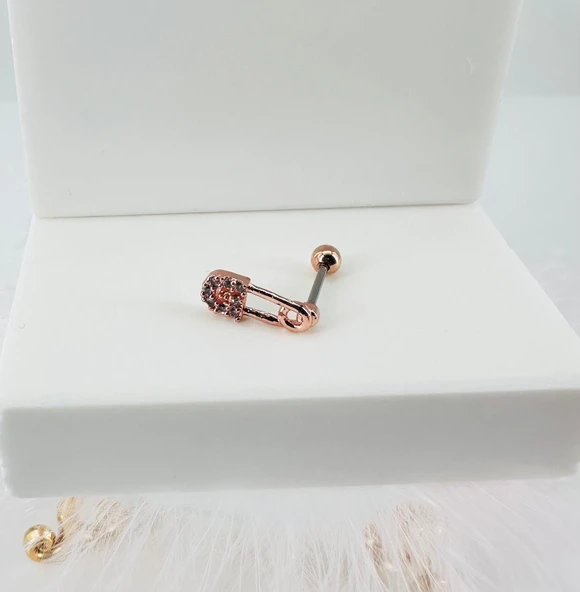 Rose Zirkon Taşlı Uç Kısmı : Pirinç Kıkırdak Bar Uzunluğu : 6 Mm / Bar Kalınlığı 0.8 Mm / Top Boyu 3 Mm - Pt0012-2 ürün görseli 1