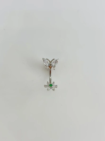 Çiçek Ve Kelebek Detaylıgöbek Piercing - Pg0128 ürün görseli 1