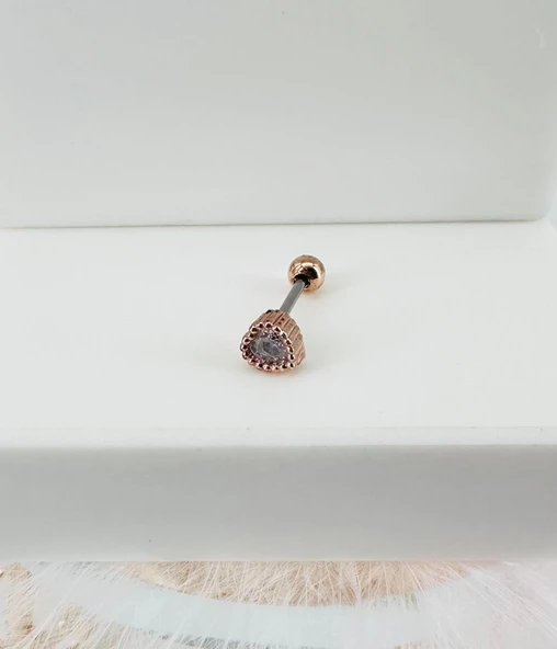 Rose Zirkon Taşlı Uç Kısmı : Pirinç Kıkırdak Bar Uzunluğu : 6 Mm / Bar Kalınlığı 0.8 Mm / Top Boyu 3 Mm - Pt0029-2 ürün görseli 1