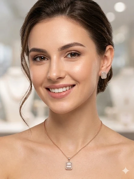 Rose Zirkon Taşlı Zincir : Çelik Ürünler 40+5 Cm - Set0038 ürün görseli 1