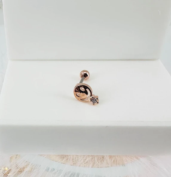 Rose Zirkon Taşlı Uç Kısmı : Pirinç Kıkırdak Bar Uzunluğu : 6 Mm / Bar Kalınlığı 0.8 Mm / Top Boyu 3 Mm - Pt0030-2 ürün görseli 1