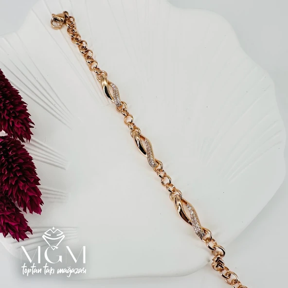 Rose Zirkon Taşlı Pirinç Bileklikler 16+4 Cm - Kbl0041 ürün görseli 1