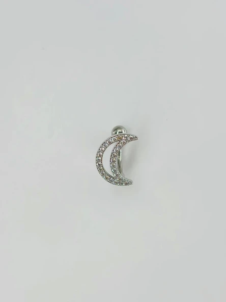 Rodyum Zirkon Taşlı Çelik Göbek Bar Uzunluğu : 13 Mm / Bar Kalınlığı 1.41 Mm / - Pg0116 ürün görseli 1