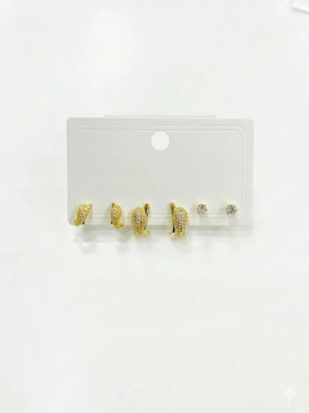 Zirkon Taşlı Pirinç Altılı Kombin Küpe - Kp00619 ürün görseli 1