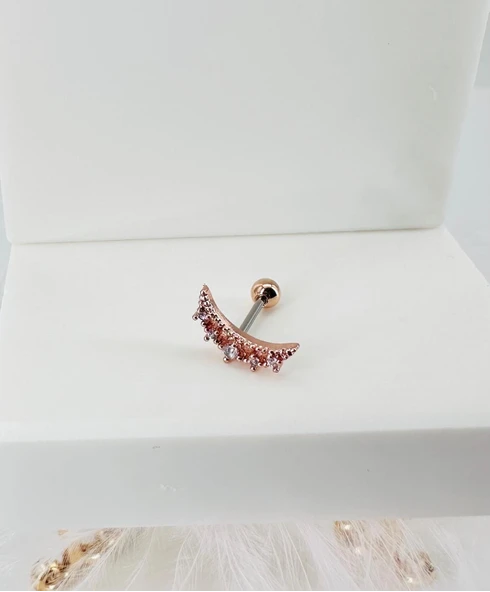 Rose Zirkon Taşlı Uç Kısmı : Pirinç Kıkırdak Bar Uzunluğu : 6 Mm / Bar Kalınlığı 0.8 Mm / Top Boyu 3 Mm - Pt0003-2 ürün görseli 1