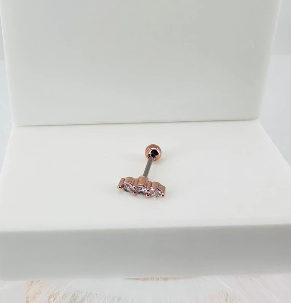 Rose Zirkon Taşlı Uç Kısmı : Pirinç Kıkırdak Bar Uzunluğu : 6 Mm / Bar Kalınlığı 0.8 Mm / Top Boyu 3 Mm - Pt0018-2 ürün görseli 1