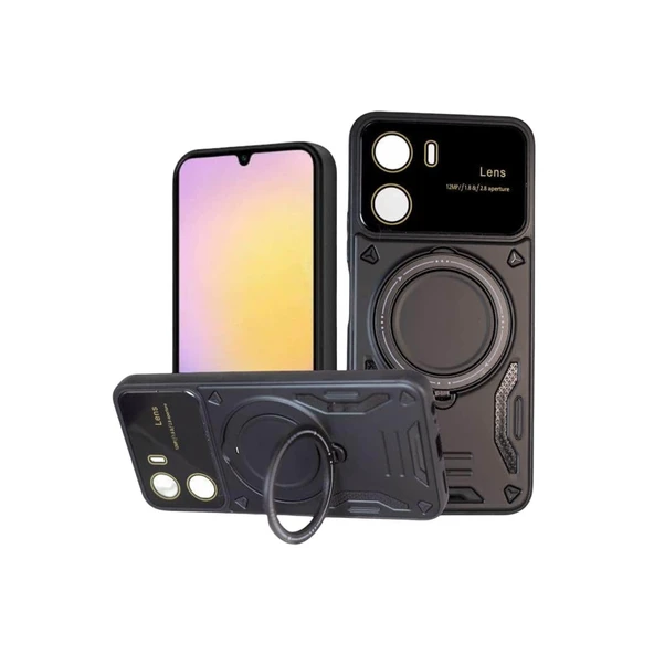 Vivo Y16 Kılıf Joy Lens Standlı Kapak - Siyah ürün görseli 1