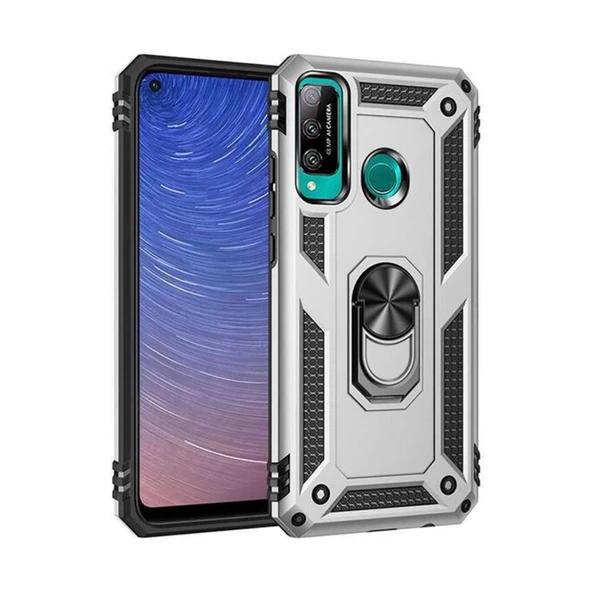Huawei P40 Lite E Kılıf Sofya Yüzüklü Silikon Kapak - Gümüş ürün görseli 1