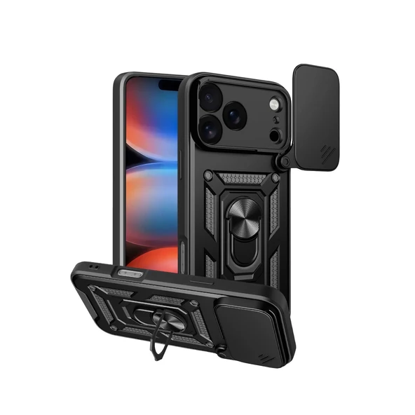 İphone 17 Pro Pars Lens Yüzüklü Silikon - Siyah ürün görseli 1
