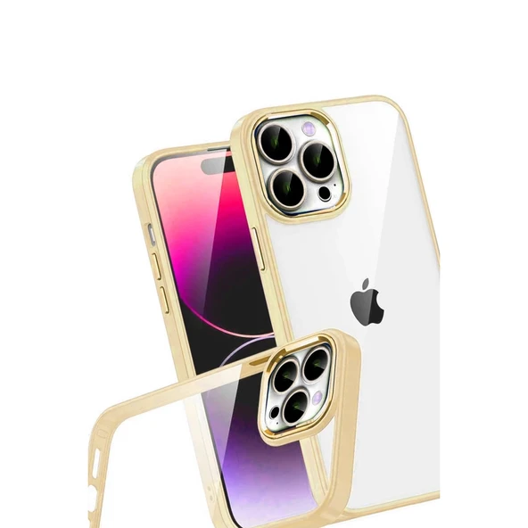 İphone 15 Pro Max Razer Lensli Silikon - Gold - Resim 3