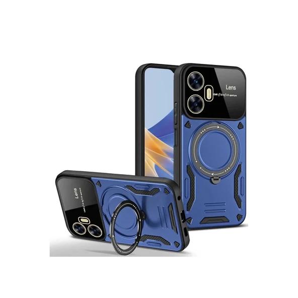 Realme C55 Kılıf Joy Lens Standlı Kapak - Lacivert ürün görseli 1