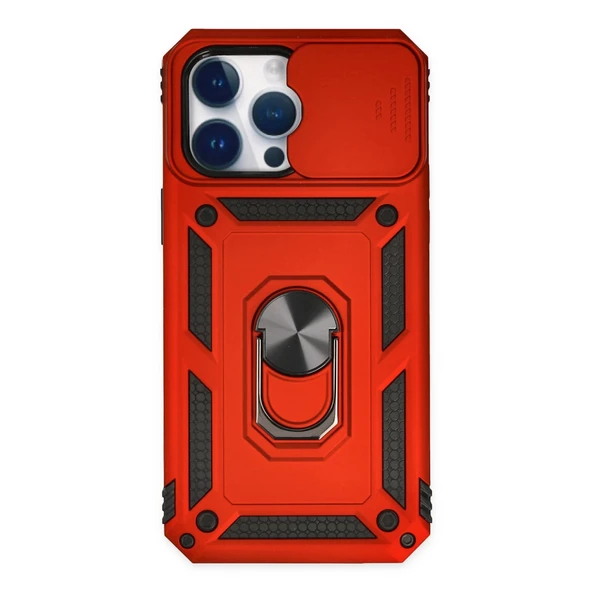 İphone 14 Pro Max Kılıf Pars Lens Yüzüklü Silikon - Kırmızı ürün görseli 1