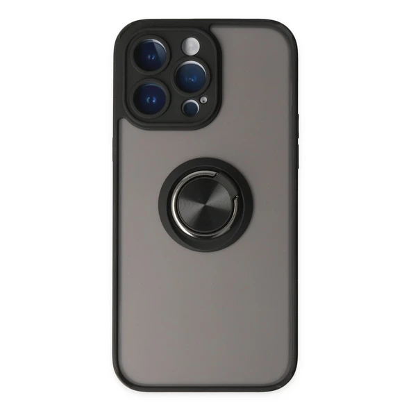 İphone 14 Pro Kılıf Montreal Yüzüklü Silikon Kapak - Siyah ürün görseli 1