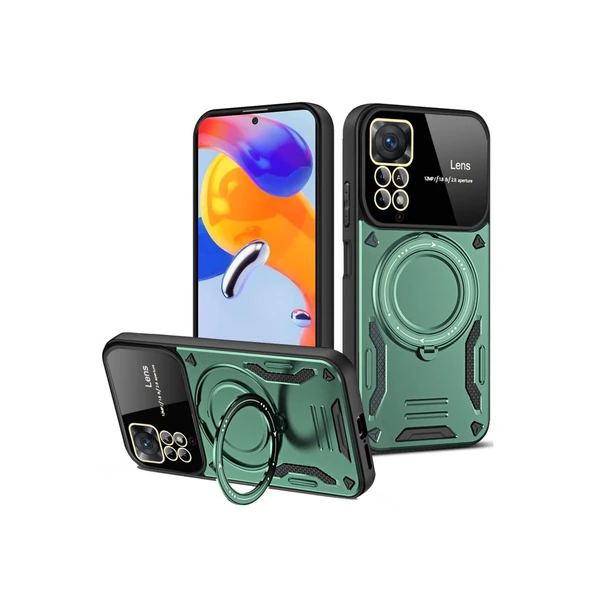 Xiaomi Redmi Note 12 Pro 4G Kılıf Joy Lens Standlı Kapak - Koyu Yeşil ürün görseli 1