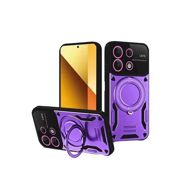Xiaomi Redmi Note 13 4G Kılıf Joy Lens Standlı Kapak - Mor ürün görseli 1